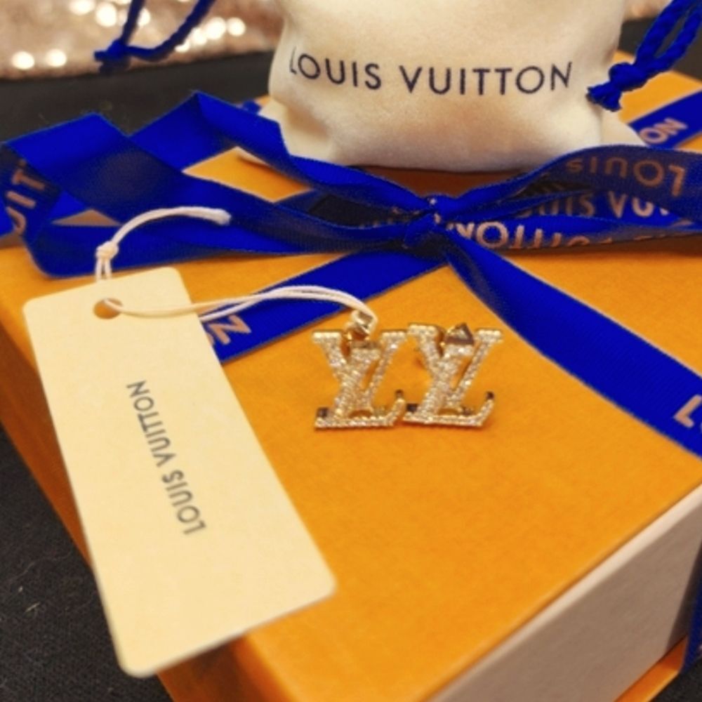 Louis Vuitton Gold Crystal LV Logo Earrings